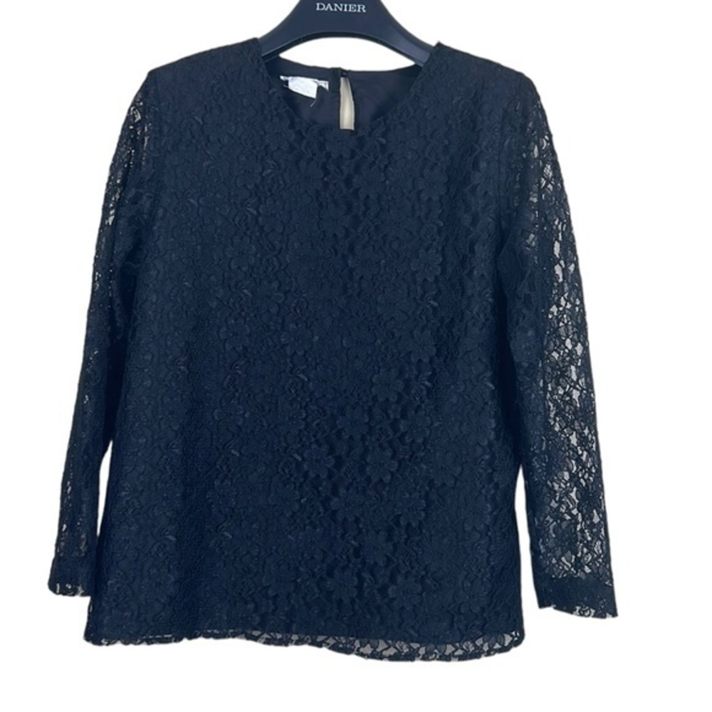 Vintage Classy Black Lace Overlay Blouse Size 14‎